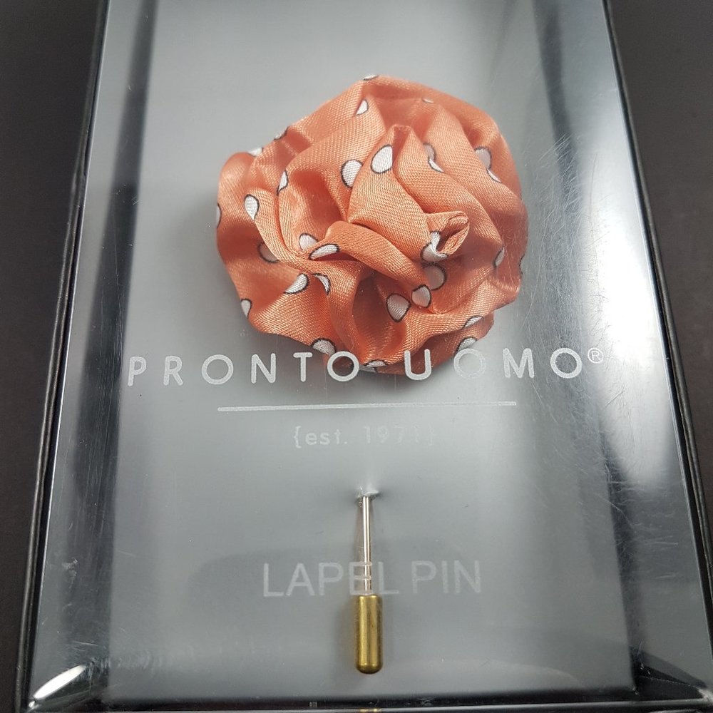 Pronto Uomo Orange Polka Dot Floral Lapel Pin NEW